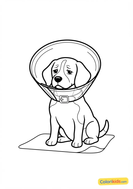 Coloriage à imprimer : collier élisabéthain transparent pour animal convalescent