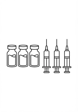 Voir le coloriage Flacons de vaccins et seringues stériles alignés