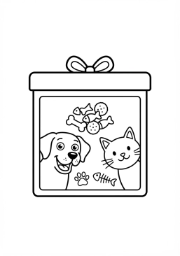 Voir le coloriage Boîte de friandises pour chiens et chats gourmands