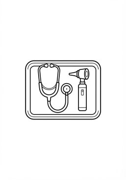 Voir le coloriage Stéthoscope médical et otoscope sur un plateau