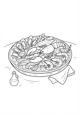 Voir le coloriage Plat de fruits de mer frais et colorés servi sur de la glace dans un restaurant méditerranéen