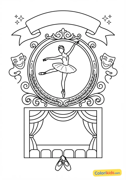 Desenho para colorir para imprimir: pôster de espetáculo de balé clássico