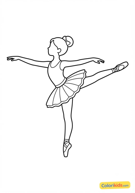 Ausmalbild zum Ausdrucken: klassische Balletttänzerin in Arabesque-Pose