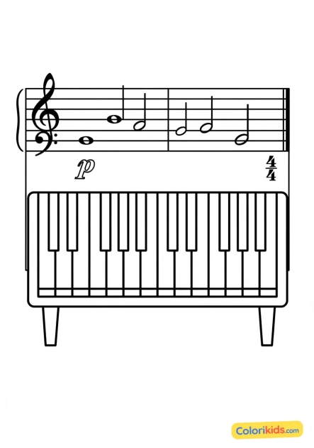 Ausmalbild zum Ausdrucken: klassisches Klavier-Notenblatt