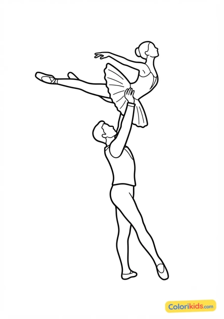 Ausmalbild zum Ausdrucken: akrobatischer Paartanz-Hebefigur