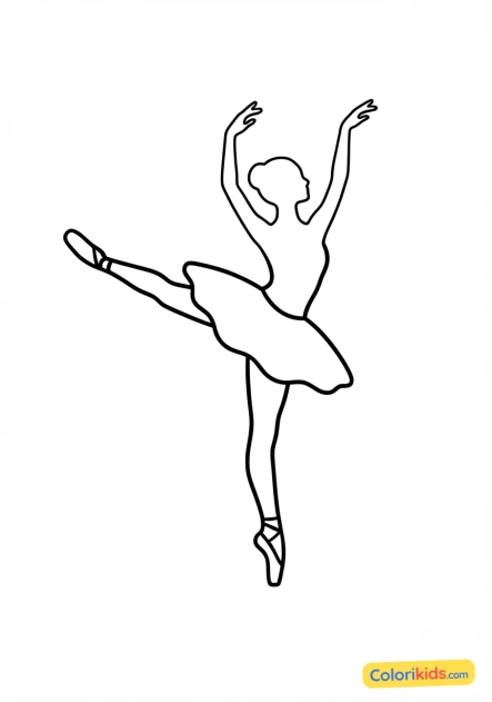 Ausmalbild zum Ausdrucken: elegante Tänzerinnen-Silhouette im Schattenspiel