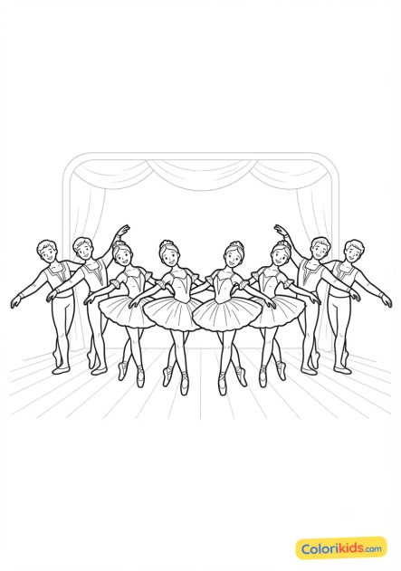 Dibujo para colorear para imprimir: saludo final de la compañía de danza