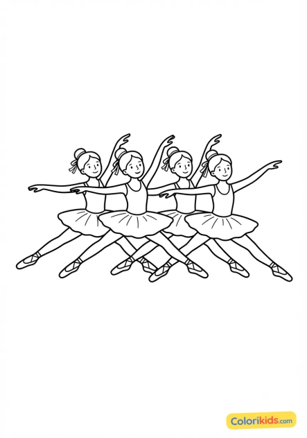 Ausmalbild zum Ausdrucken: gruppensprung junger Ballerinen