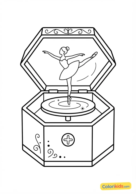 Desenho para colorir para imprimir: caixa de música com bailarina giratória