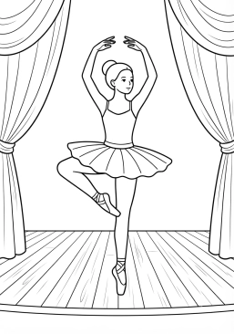 Desenho para imprimir de ballerina posando com graça no centro do palco