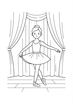 Ausmalbild zum Ausdrucken von ballettprobe vor rotem Vorhang