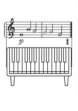 Ausmalbild zum Ausdrucken von klassisches Klavier-Notenblatt