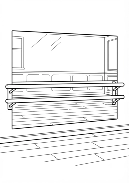 Ausmalbild zum Ausdrucken von tanzstudio mit großen Spiegeln und Stangen
