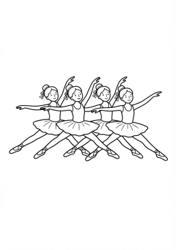 Ausmalbild zum Ausdrucken von gruppensprung junger Ballerinen