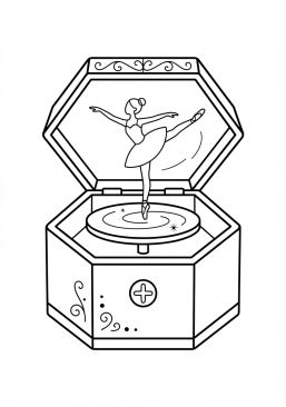 Ausmalbild zum Ausdrucken von spieluhr mit tanzender Ballerina