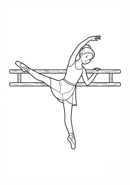 Ausmalbild zum Ausdrucken von junge Ballerina dehnt sich an der Stange