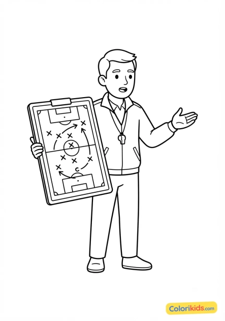 Desenho para colorir para imprimir: técnico dando instruções com uma prancheta tática