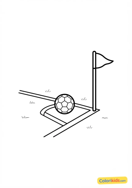 Ausmalbild zum Ausdrucken: eckstoß mit dem Ball auf dem Teilkreis