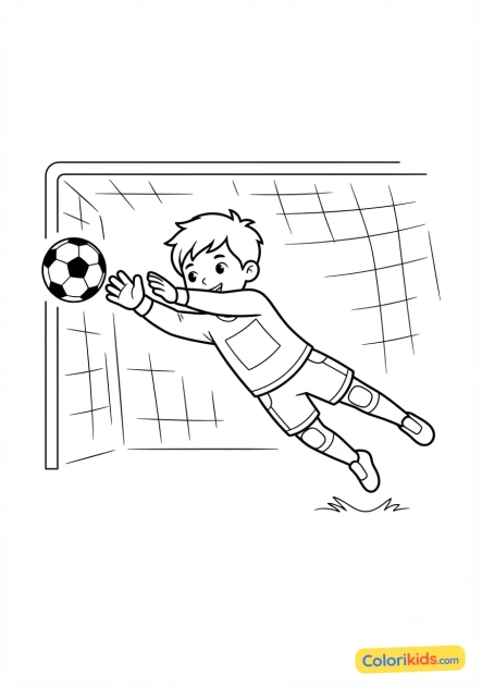 Desenho para colorir para imprimir: goleiro saltando para defender a bola