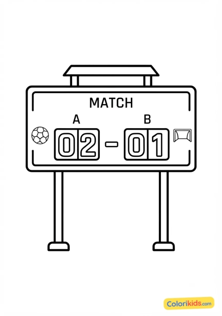 Desenho para colorir para imprimir: placar do jogo mostrando o resultado