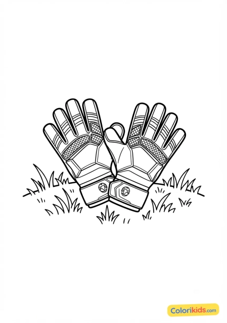 Ausmalbild zum Ausdrucken: professionelle Torwart handschuhe auf dem Rasen