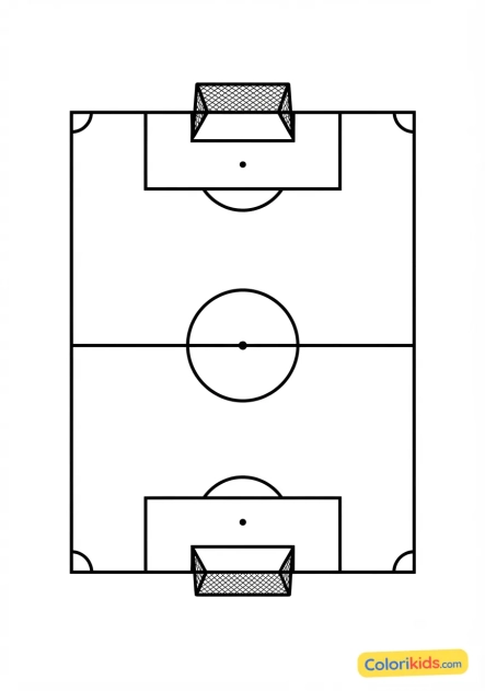Desenho para colorir para imprimir: campo de futebol visto de cima com os gols