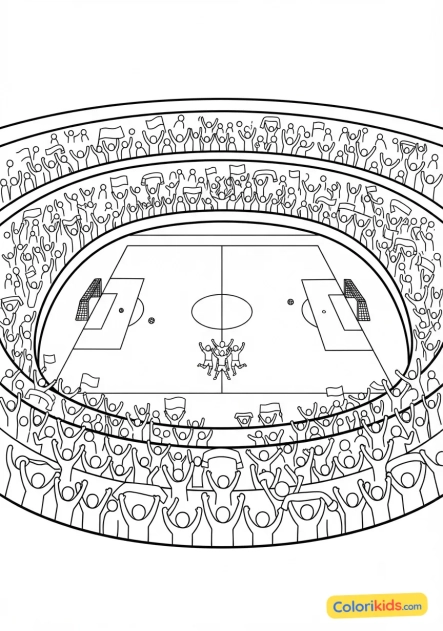 Desenho para colorir para imprimir: estádio de futebol cheio de torcedores entusiastas