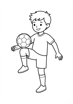 Desenho para imprimir de criança fazendo embaixadinhas com o joelho