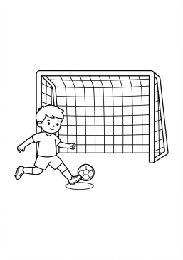 Dibujo para imprimir de niño tirando un penalti ante la portería vacía