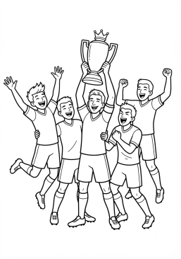 Dibujo para imprimir de celebración final con la copa levantada por el equipo