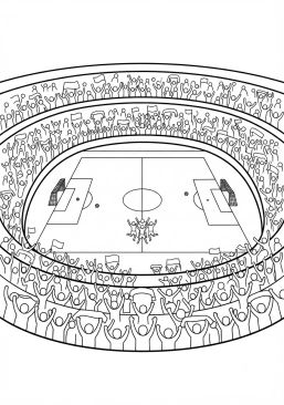 Desenho para imprimir de estádio de futebol cheio de torcedores entusiastas