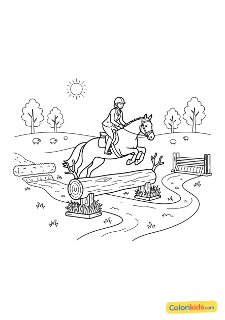 Dibujo para colorear para imprimir: circuito de campo a través en la naturaleza