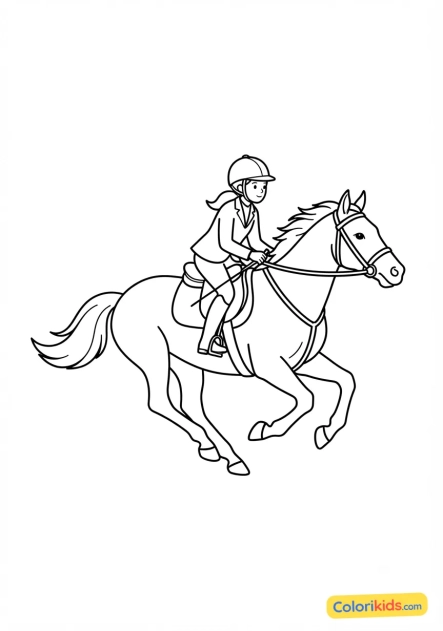 Desenho para colorir para imprimir: cavaleiro e seu cavalo a galope
