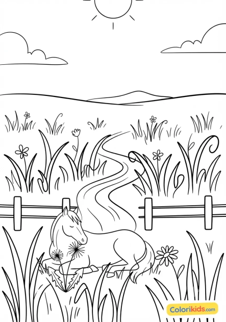 Desenho para colorir para imprimir: grama fresca e prado verde