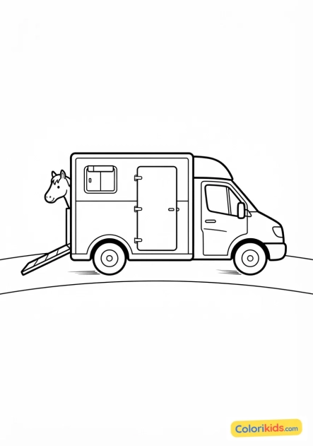 Dibujo para colorear para imprimir: remolque de transporte de caballos
