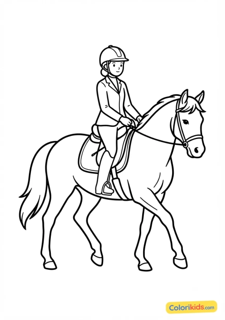 Dibujo para colorear para imprimir: jinete practicando trote sentado