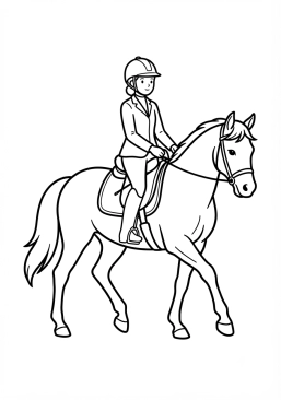 Desenho para imprimir de cavaleiro praticando trote sentado