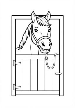 Dibujo para imprimir de caballo sonriente asomándose por la puerta