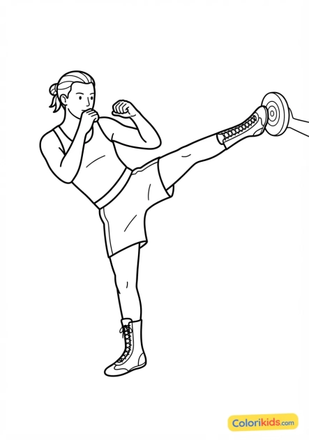 Coloriage à imprimer : boxeur français de savate frappant avec le tranchant de sa chaussure montante