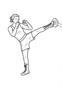 Voir le coloriage Boxeur français de savate frappant avec le tranchant de sa chaussure montante