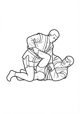 Voir le coloriage Pratiquant de sambo effectuant une clé de jambe spectaculaire sur son partenaire