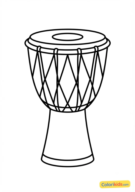 Coloriage à imprimer : djembé africain en bois et peau