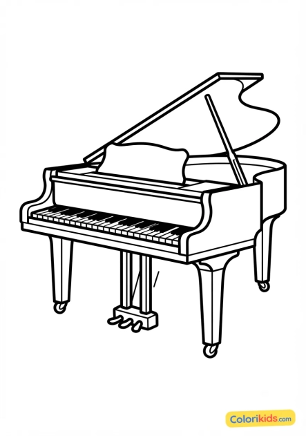 Coloriage à imprimer : piano à queue classique et ses touches