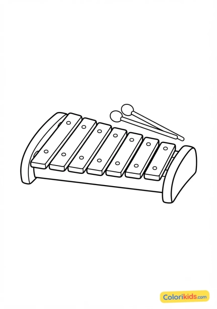 Coloriage à imprimer : xylophone en bois coloré avec ses mailloches