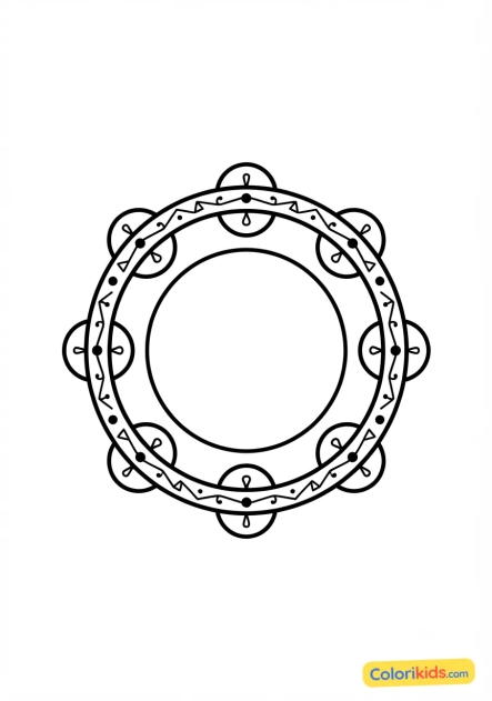 Coloriage à imprimer : tambourin festif avec ses sonnettes