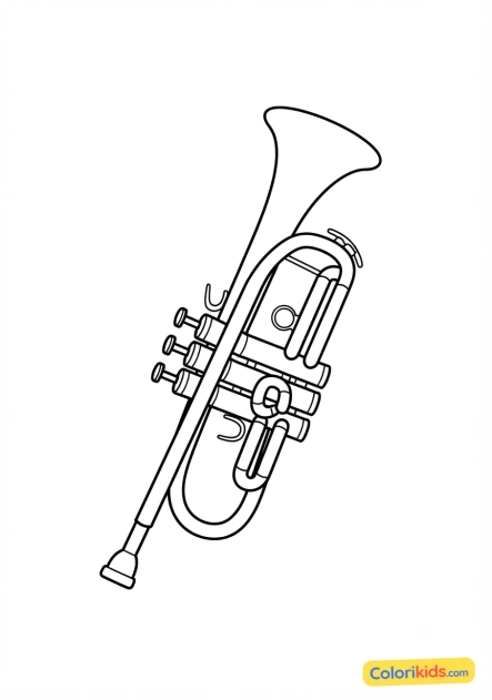 Coloriage à imprimer : trompette dorée avec ses pistons