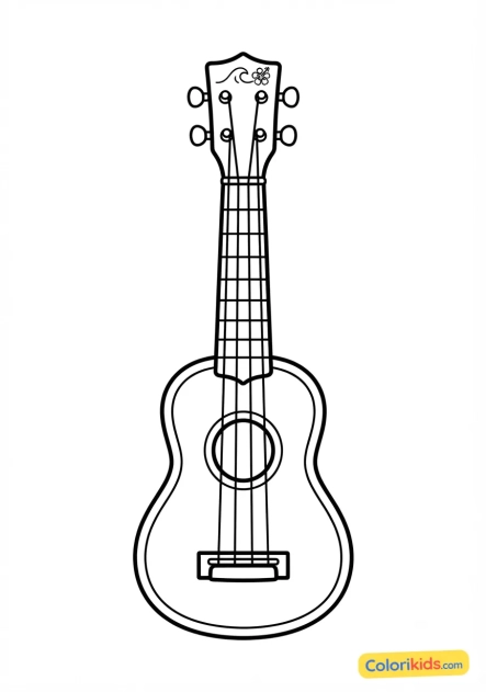 Coloriage à imprimer : ukulélé hawaïen miniature à quatre cordes
