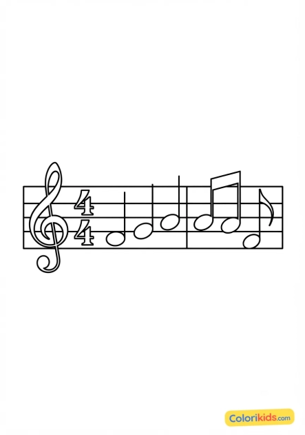 Coloriage à imprimer : partition de musique avec des notes
