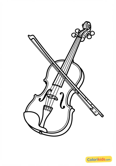 Coloriage à imprimer : violon ancien en bois avec son archet
