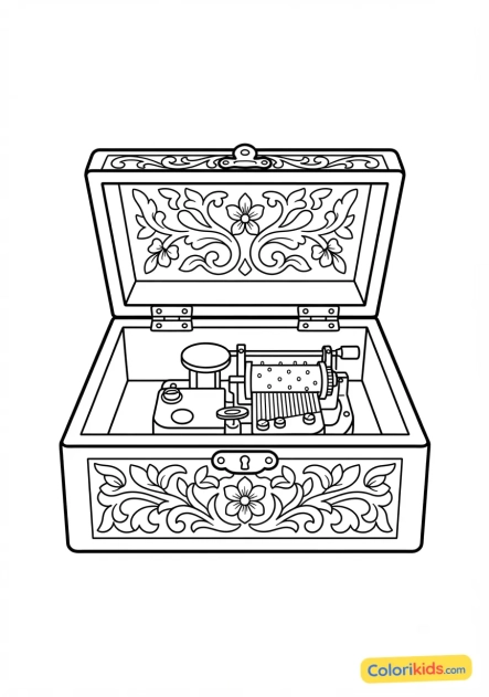 Coloriage à imprimer : boîte à musique ancienne ouverte